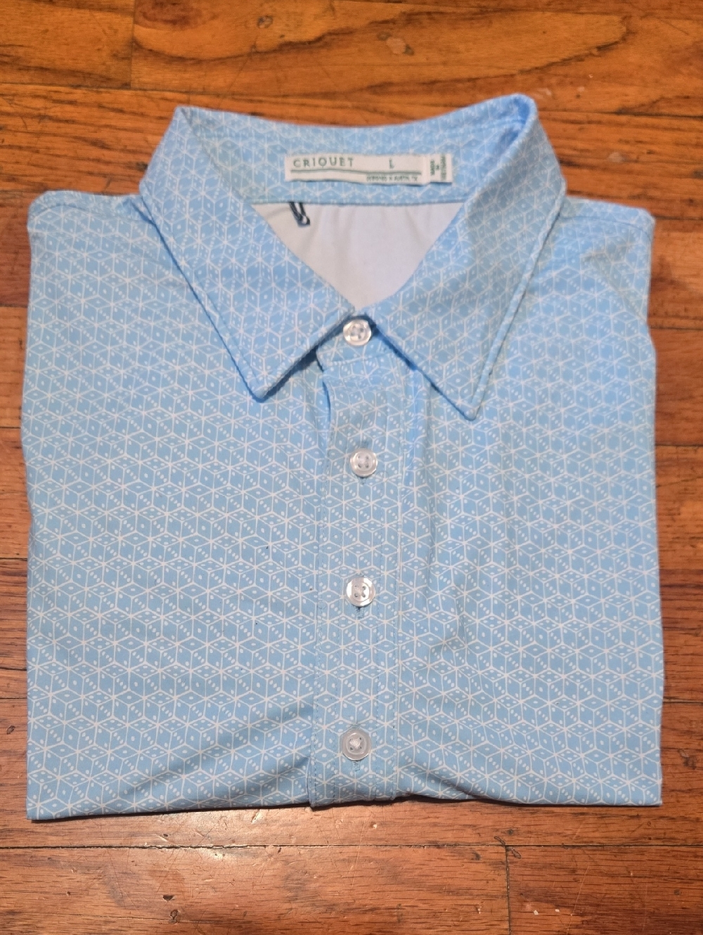 Criquet Performance Sport Players Polo Shirt Light Blue Medallion- Large